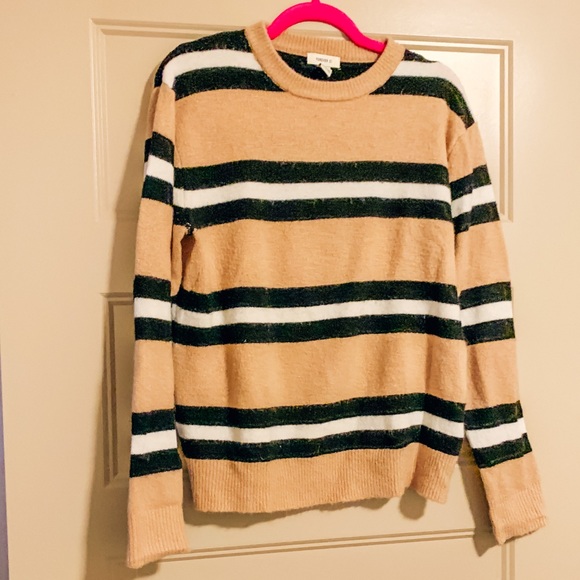 3/$20 Tan Striped Crewneck Sweater - Picture 1 of 3